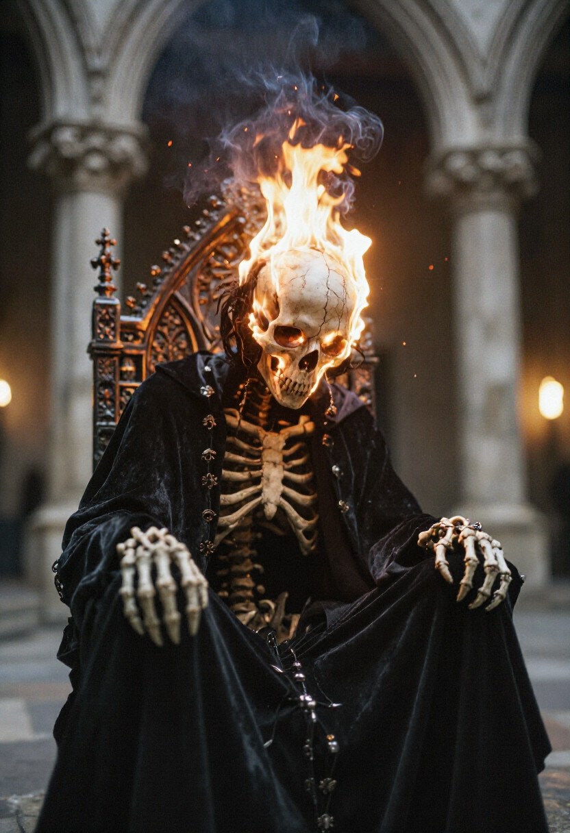 Flaming Skeleton Gothic Throne