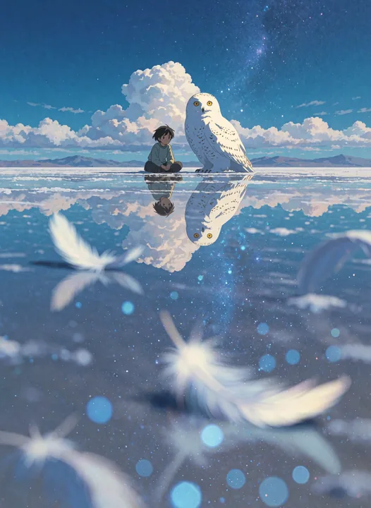 A surreal dreamcore double-exposure painting combining Ma...
