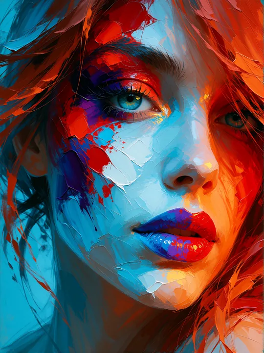 Vermilion Cyan Painted Portrait