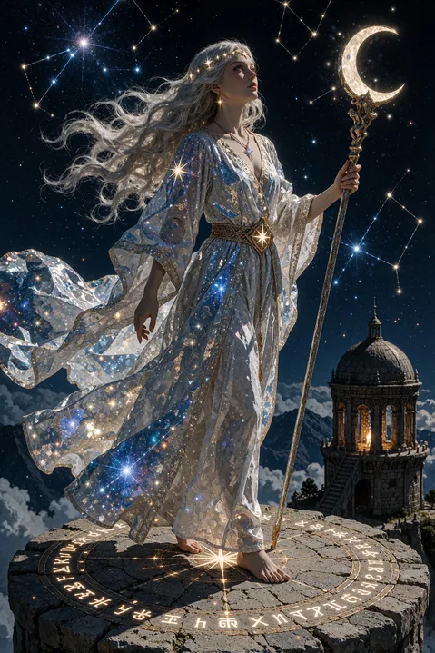 A Celestial Witch Standing Atop An Ancient