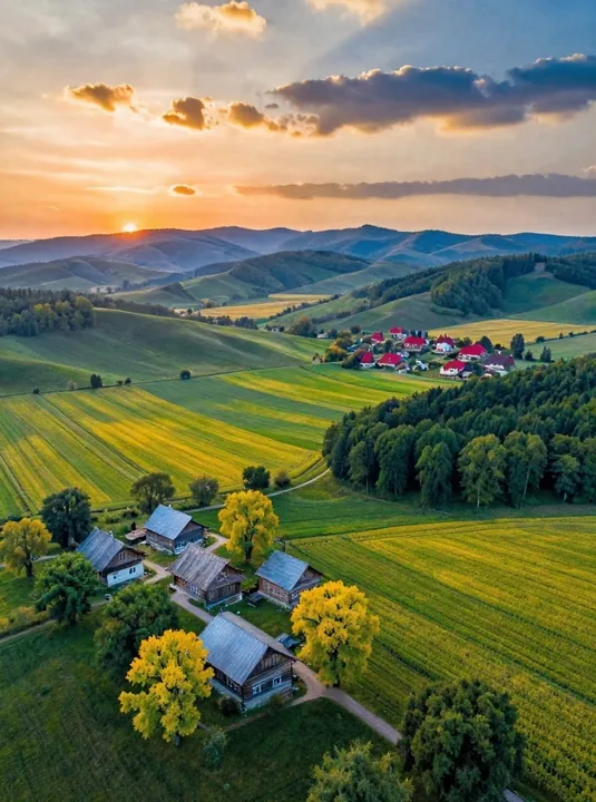 Sunset Countryside Aerial